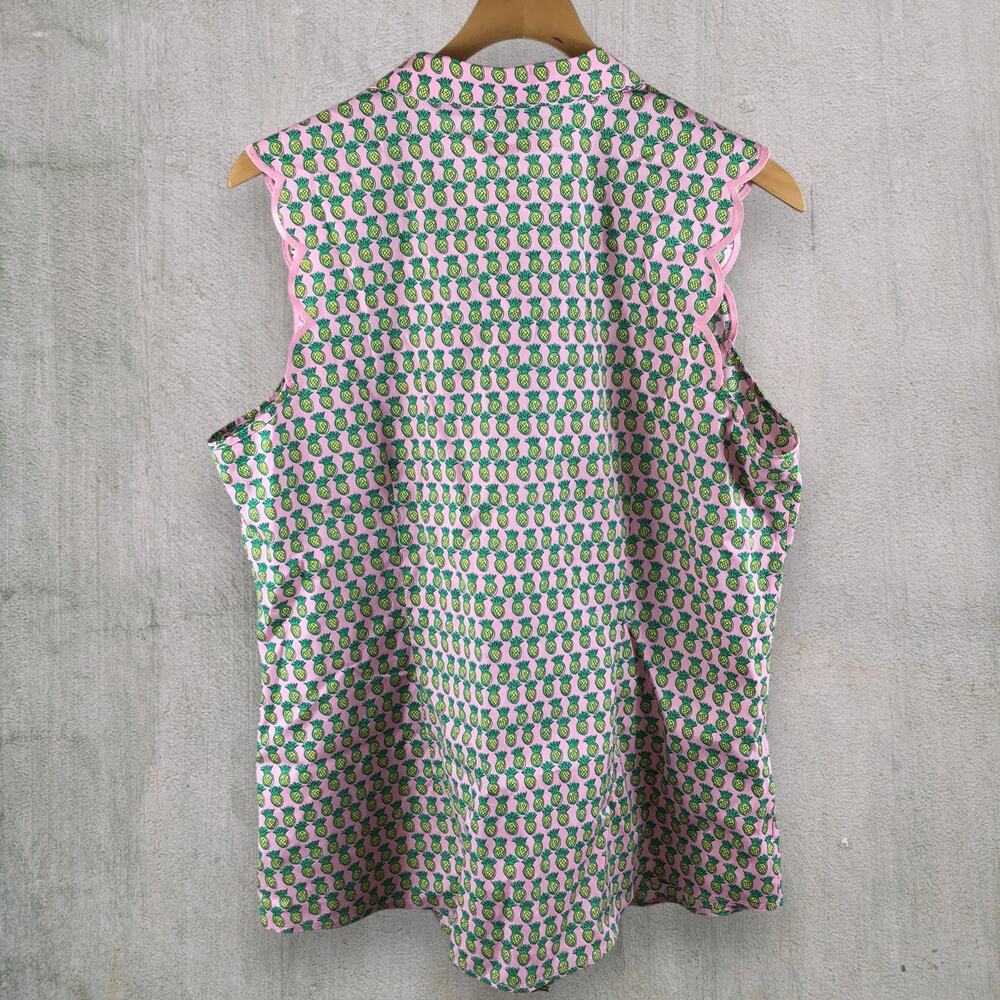 Talbots Non-Iron Sleeveless Shirt Pink Pineapple Scalloped Trim Blouse Size 14 - Picture 3 of 5